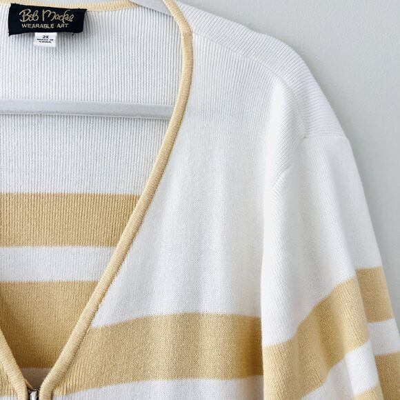 Bob Mackie Wearable Art Soft Yellow & White Stripe Zip Cardigan Sweater Plus 2X - Picture 7 of 10